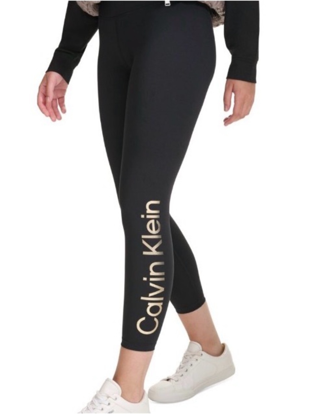 Calvin Klein Black Leggings with Silver Logo Side Print